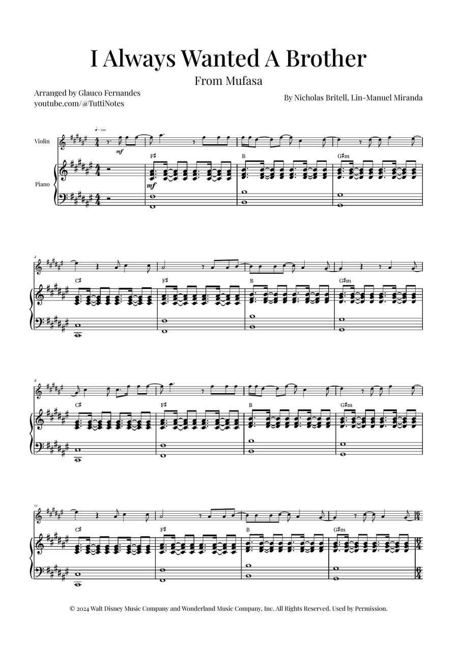 I Always Wanted A Brother Violin Solo scores gallery preview page 1