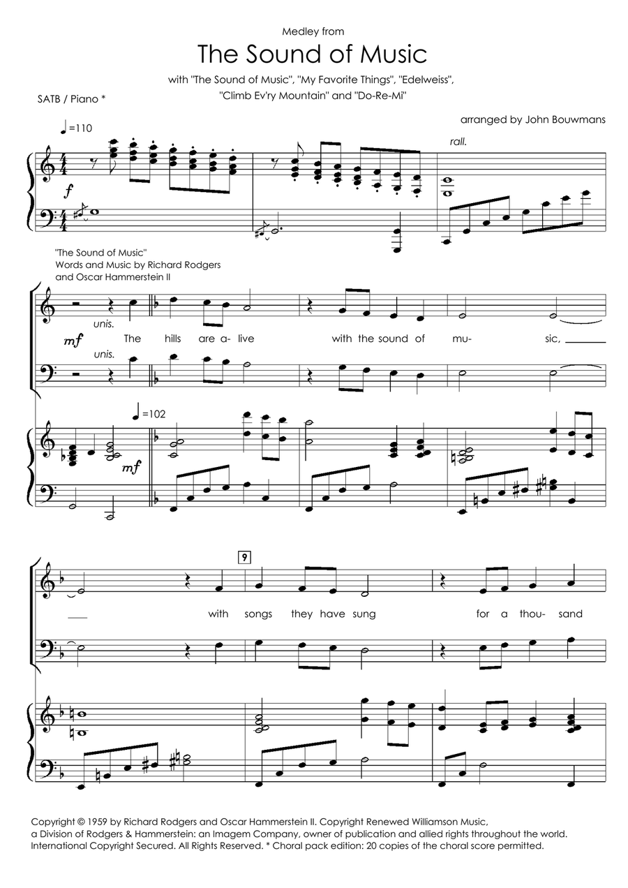Medley: The Sound Of Music with My Favorite Things, Edelweiss, Climb Ev'ry Mountain, and Do-Re-Mi Choir scores gallery preview page 3