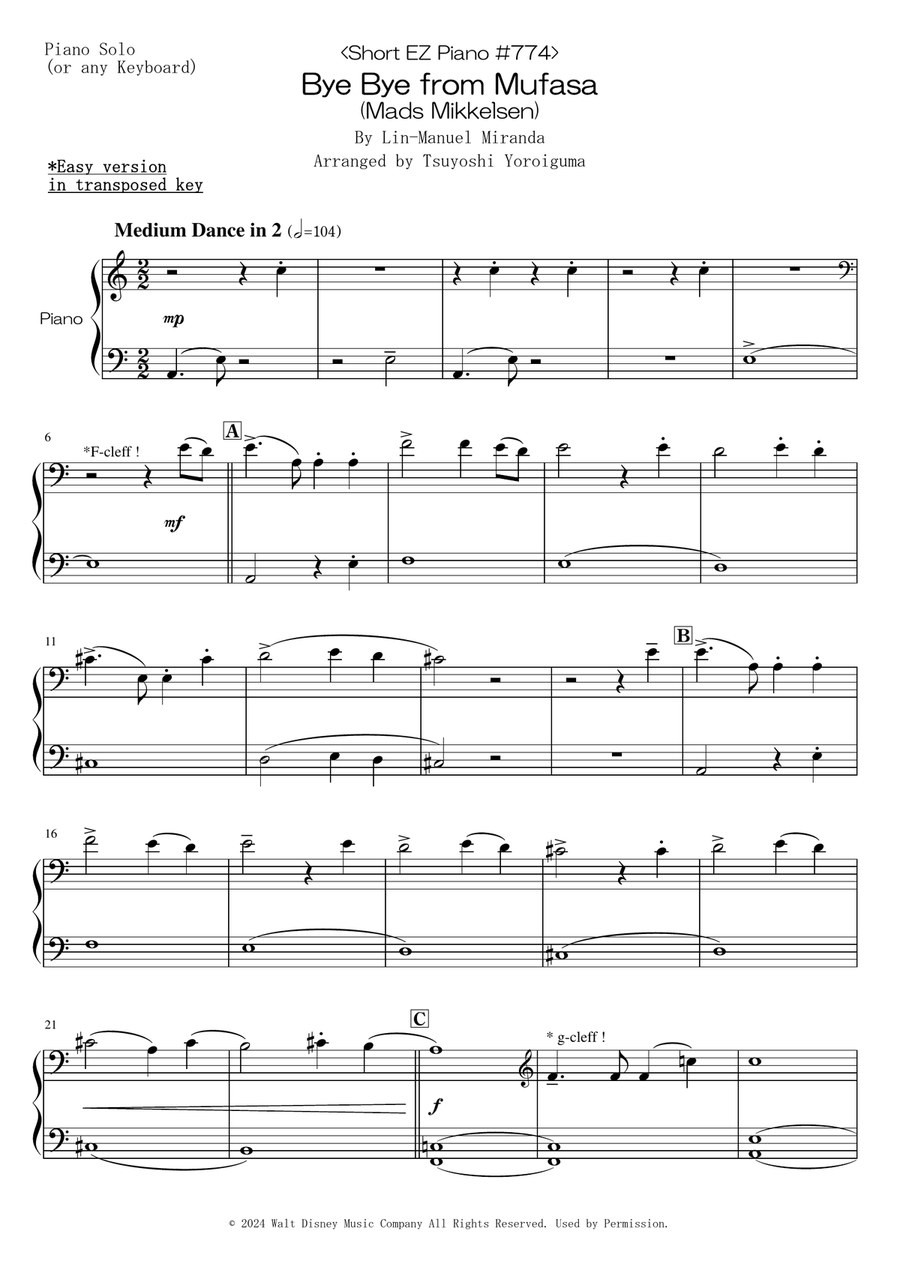 Bye Bye Easy Piano scores gallery preview page 1