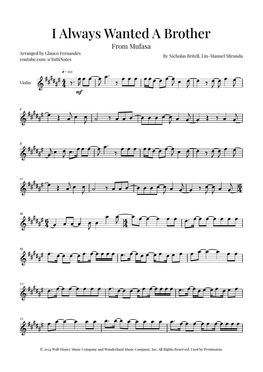 I Always Wanted A Brother Violin Solo scores gallery preview page 1