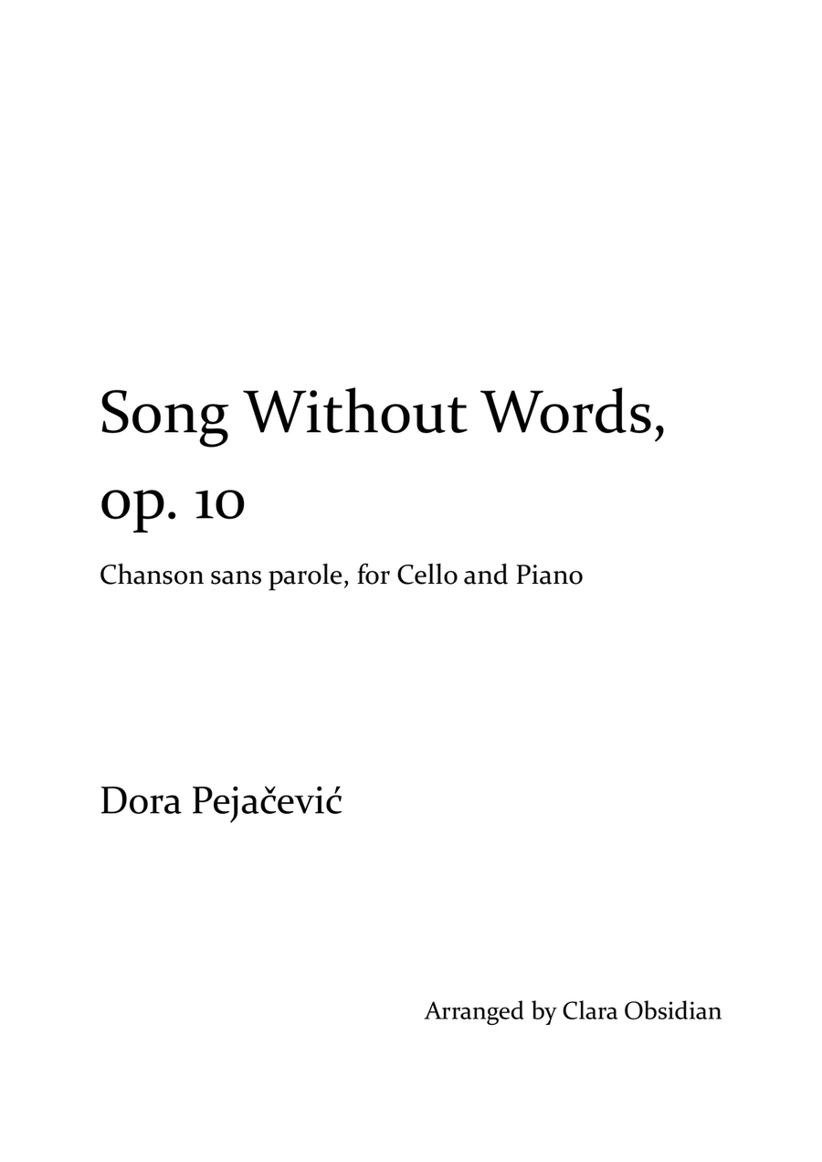 D. Pejačević: Song Without Words (Chanson sans parole), Op.10 for Cello and Piano Chamber Music scores gallery preview page 1