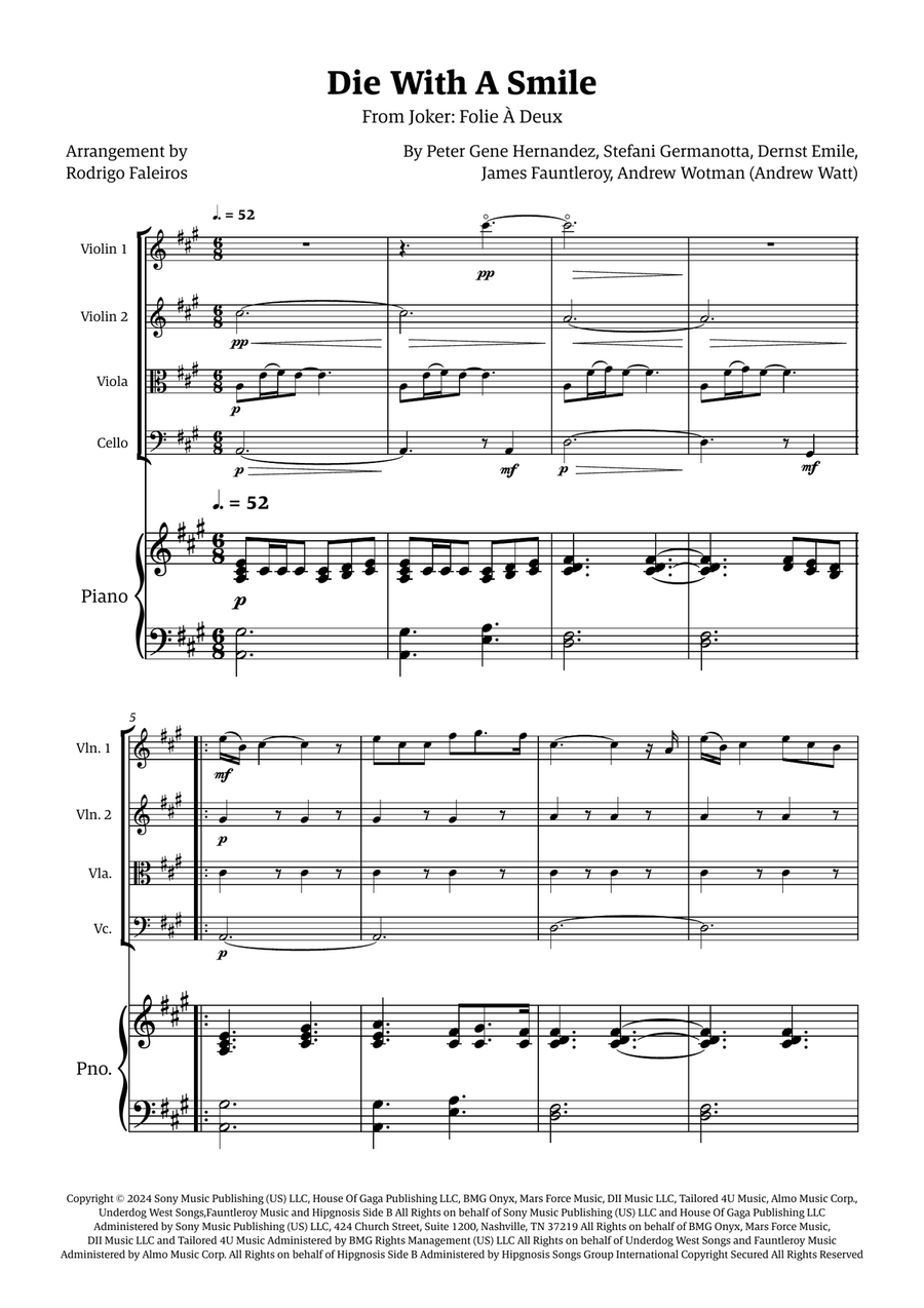Die With A Smile String Quartet scores gallery preview page 1