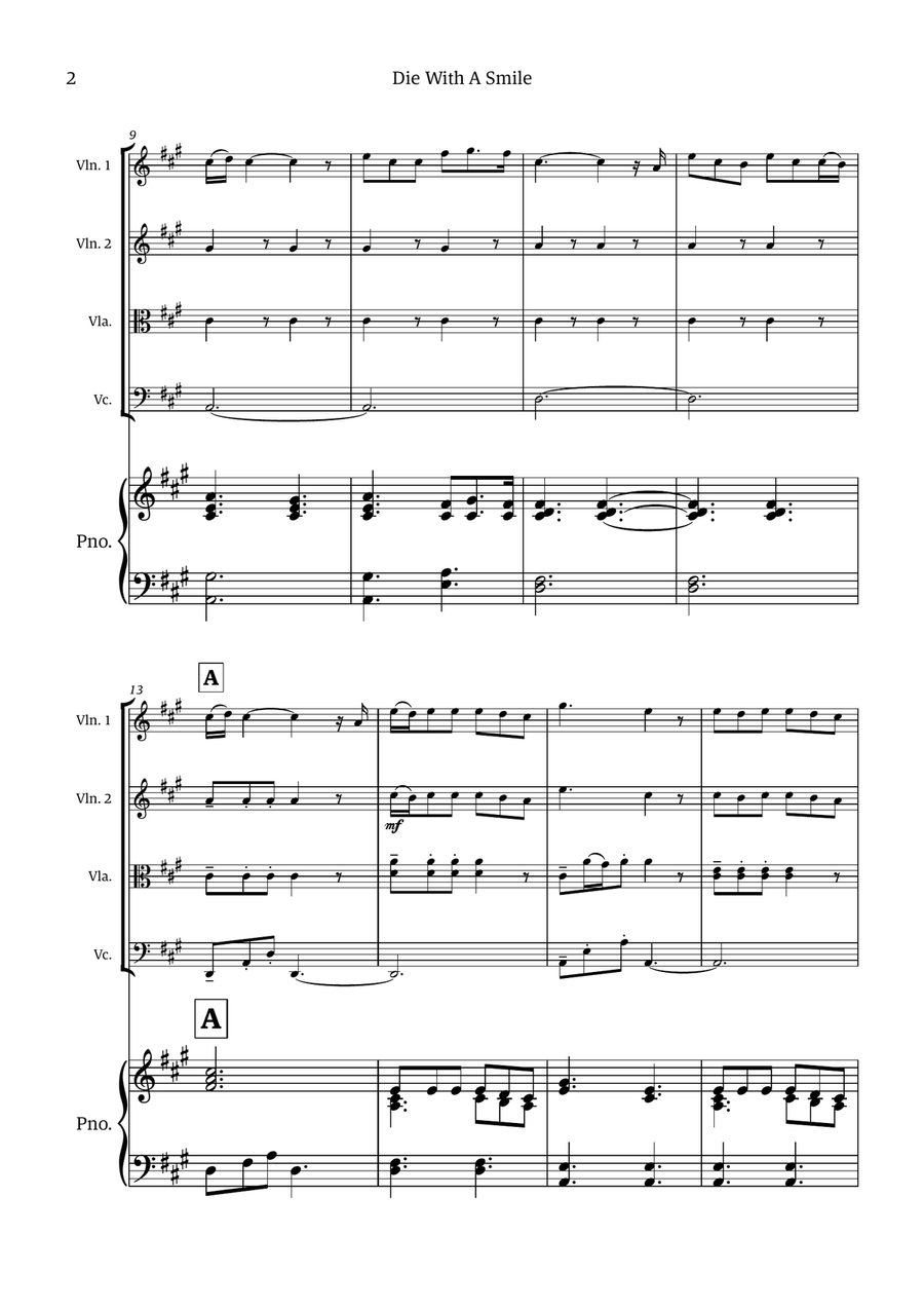 Die With A Smile String Quartet scores gallery preview page 2