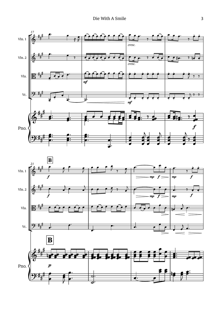 Die With A Smile String Quartet scores gallery preview page 3