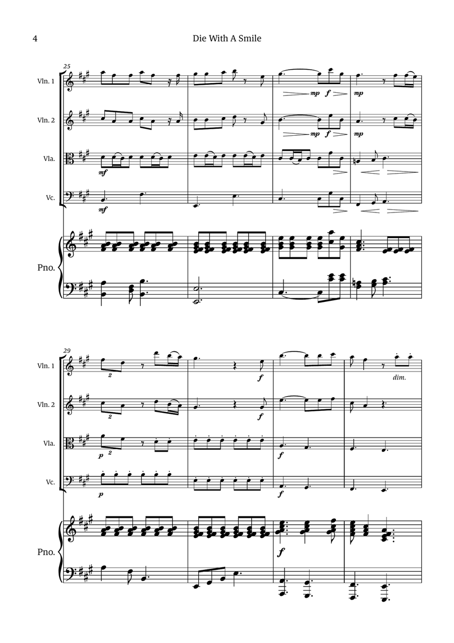 Die With A Smile String Quartet scores gallery preview page 4