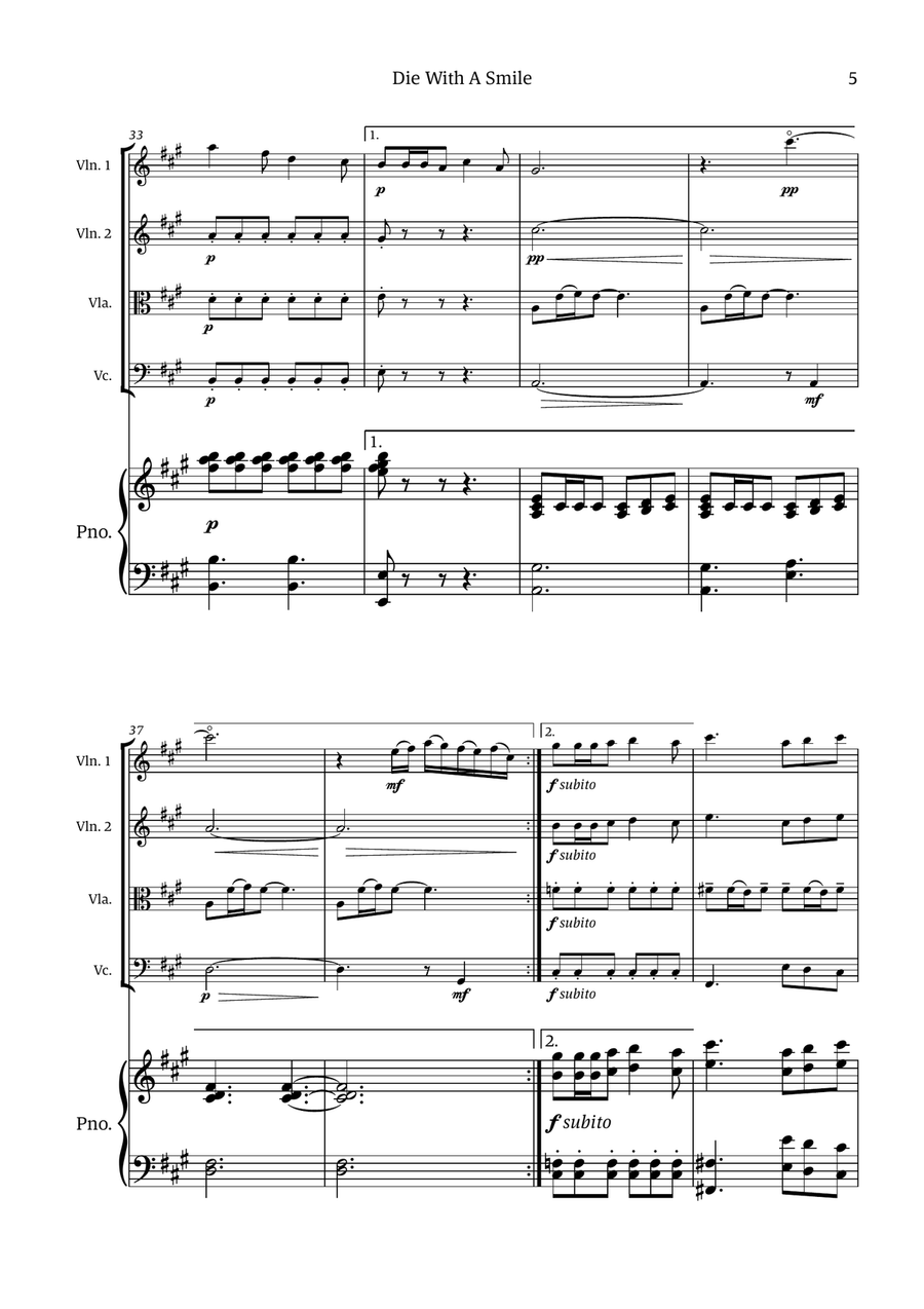 Die With A Smile String Quartet scores gallery preview page 5
