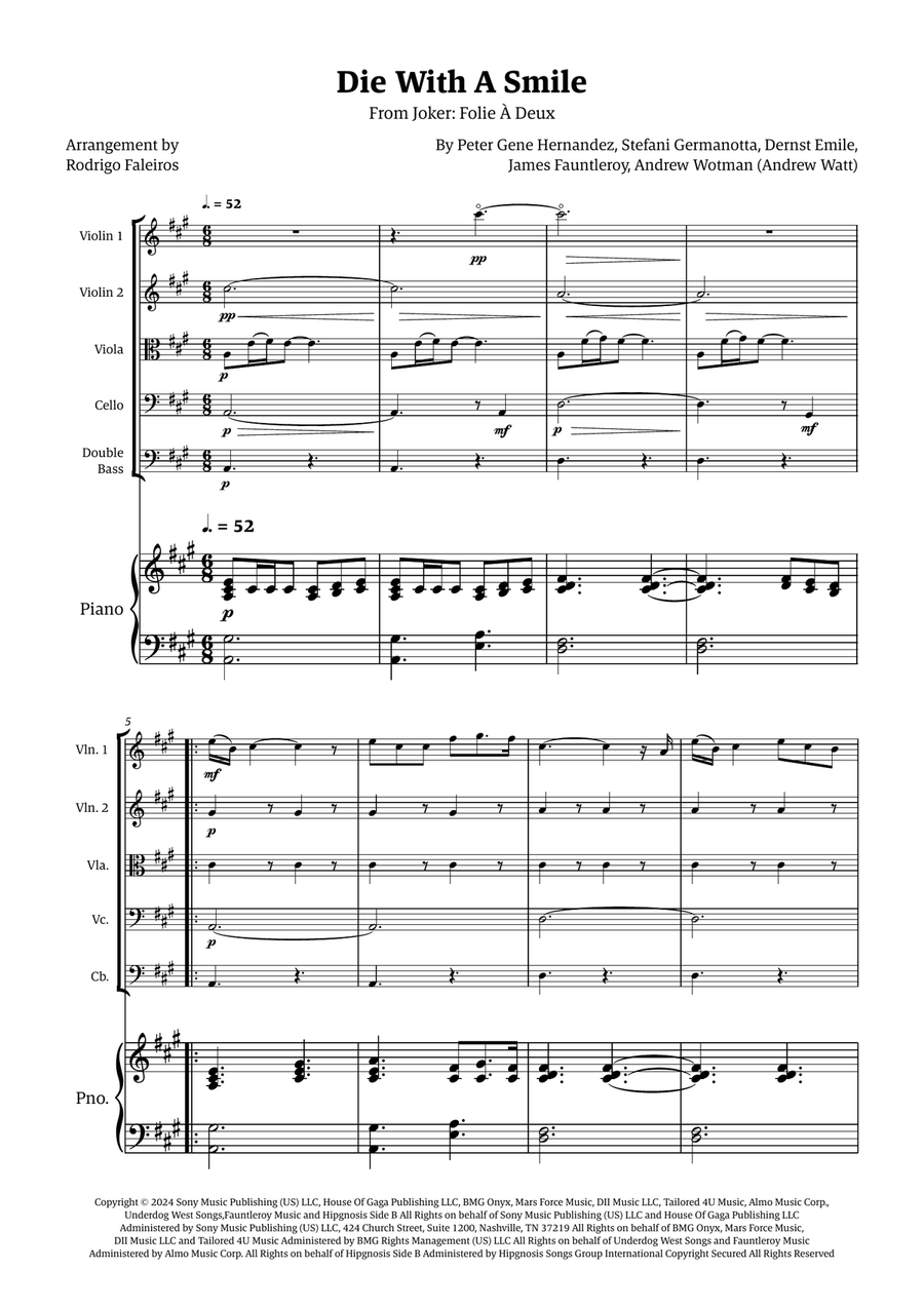 Die With A Smile Die With A Smile String Quintet scores gallery preview page 1