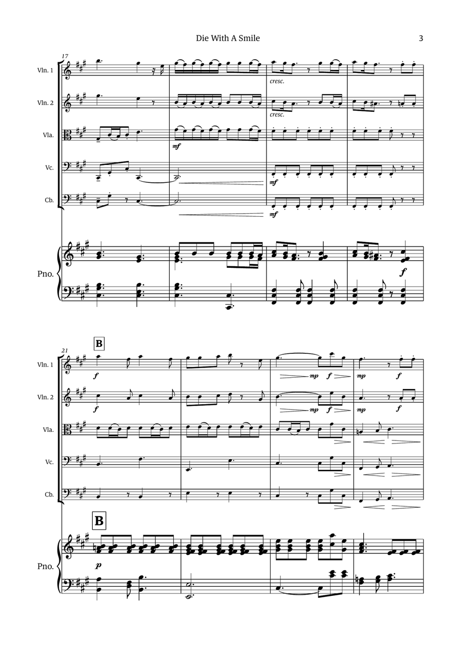 Die With A Smile Die With A Smile String Quintet scores gallery preview page 3
