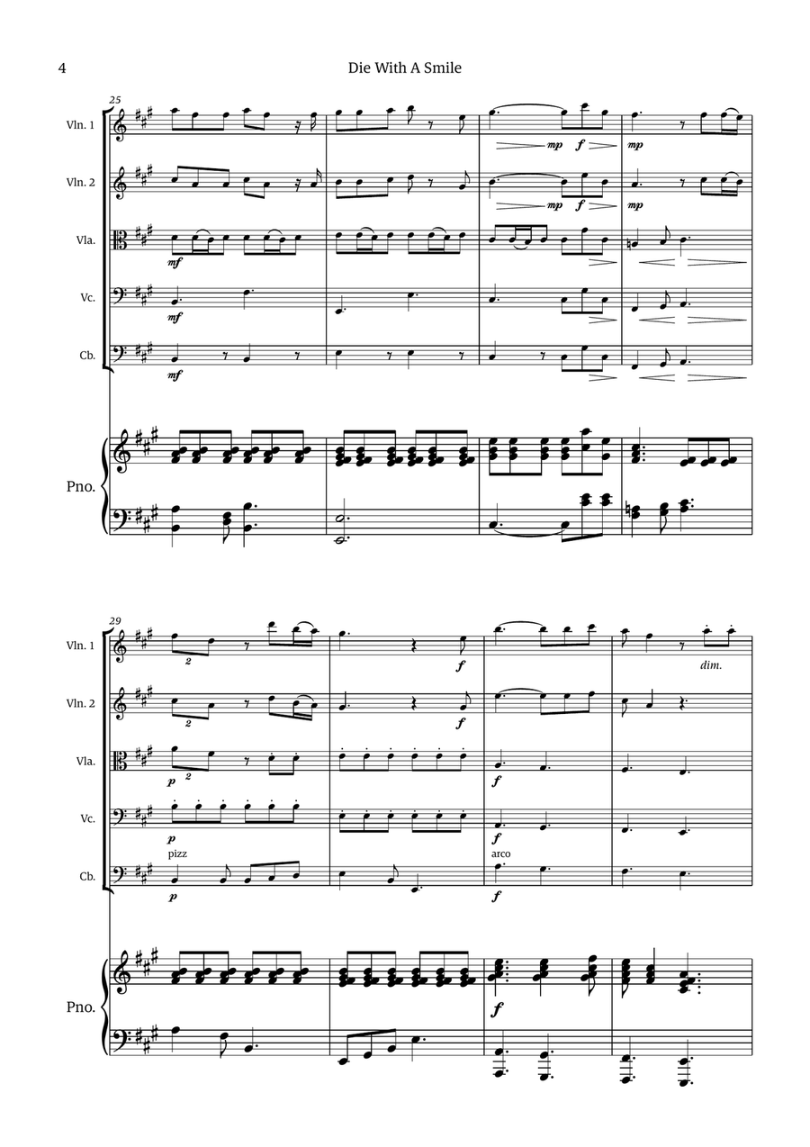 Die With A Smile Die With A Smile String Quintet scores gallery preview page 4