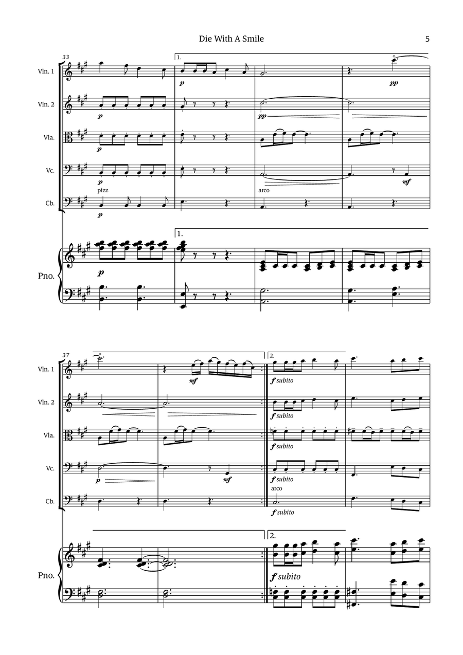 Die With A Smile Die With A Smile String Quintet scores gallery preview page 5