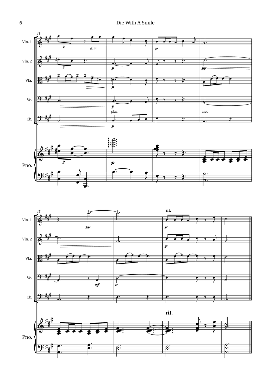 Die With A Smile Die With A Smile String Quintet scores gallery preview page 6