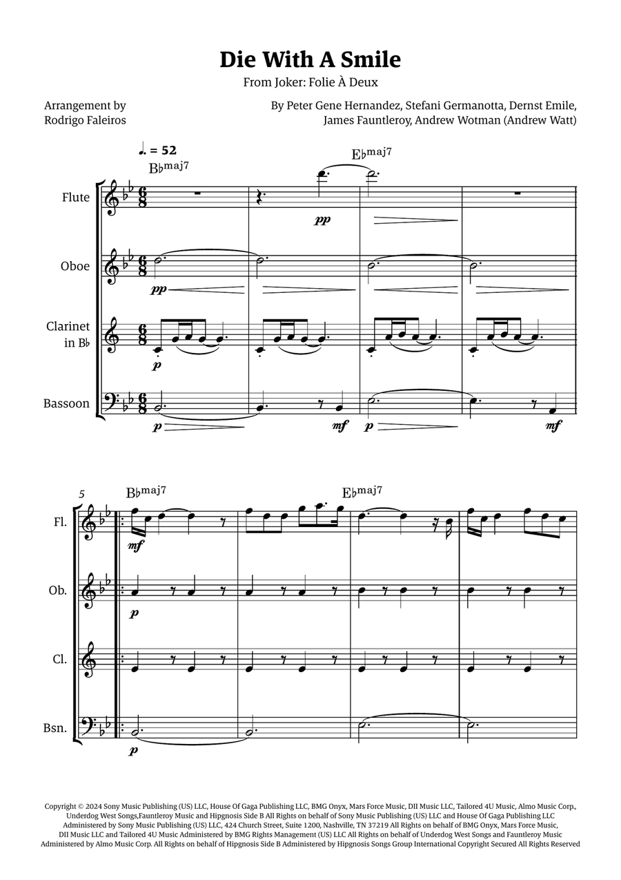 Die With A Smile Die With A Smile Woodwind Quartet scores gallery preview page 1