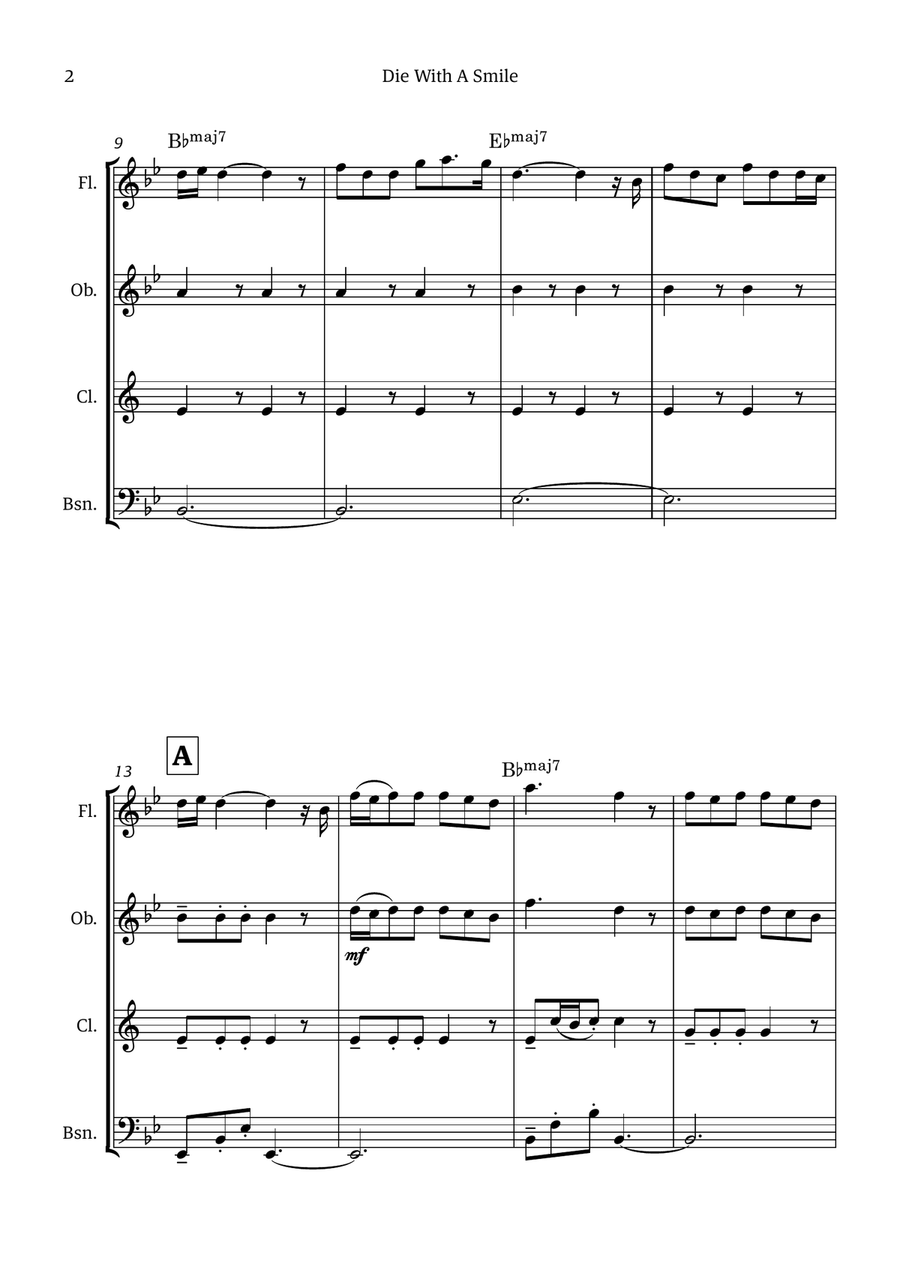Die With A Smile Die With A Smile Woodwind Quartet scores gallery preview page 2