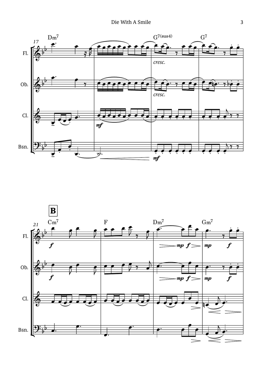 Die With A Smile Die With A Smile Woodwind Quartet scores gallery preview page 3