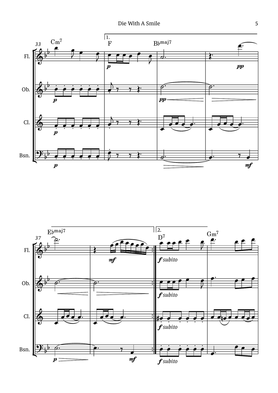 Die With A Smile Die With A Smile Woodwind Quartet scores gallery preview page 5