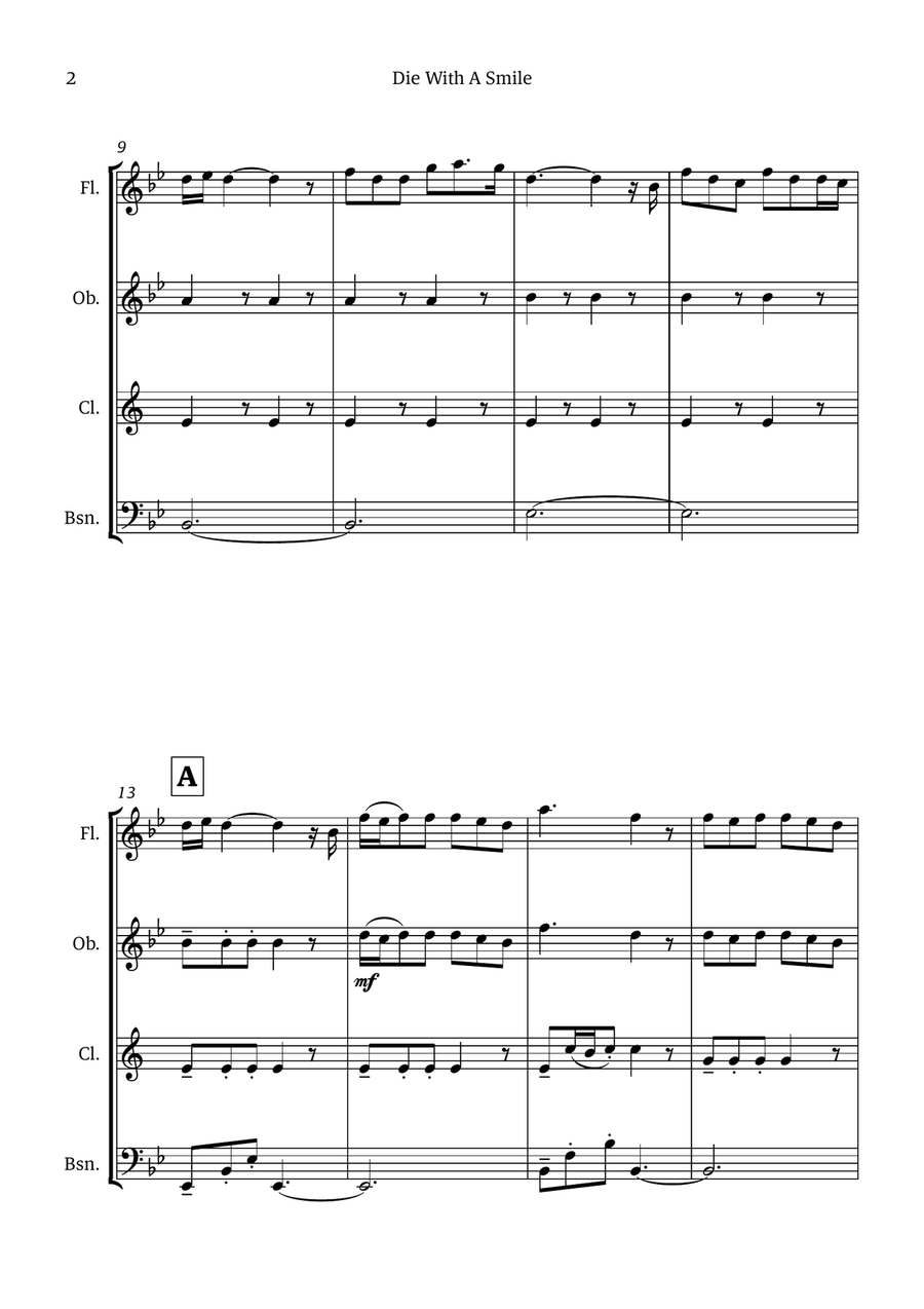 Die With A Smile Die With A Smile Woodwind Quartet scores gallery preview page 2