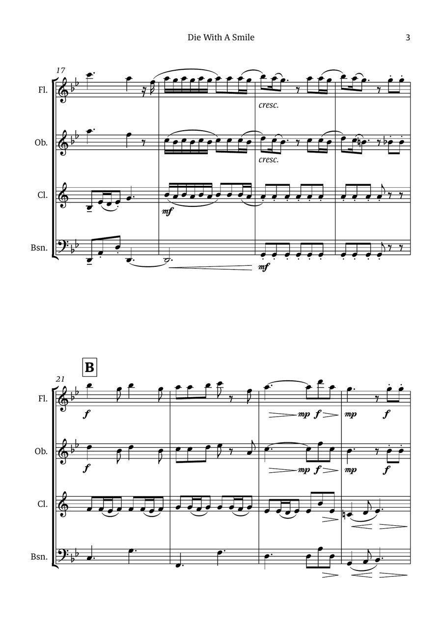 Die With A Smile Die With A Smile Woodwind Quartet scores gallery preview page 3