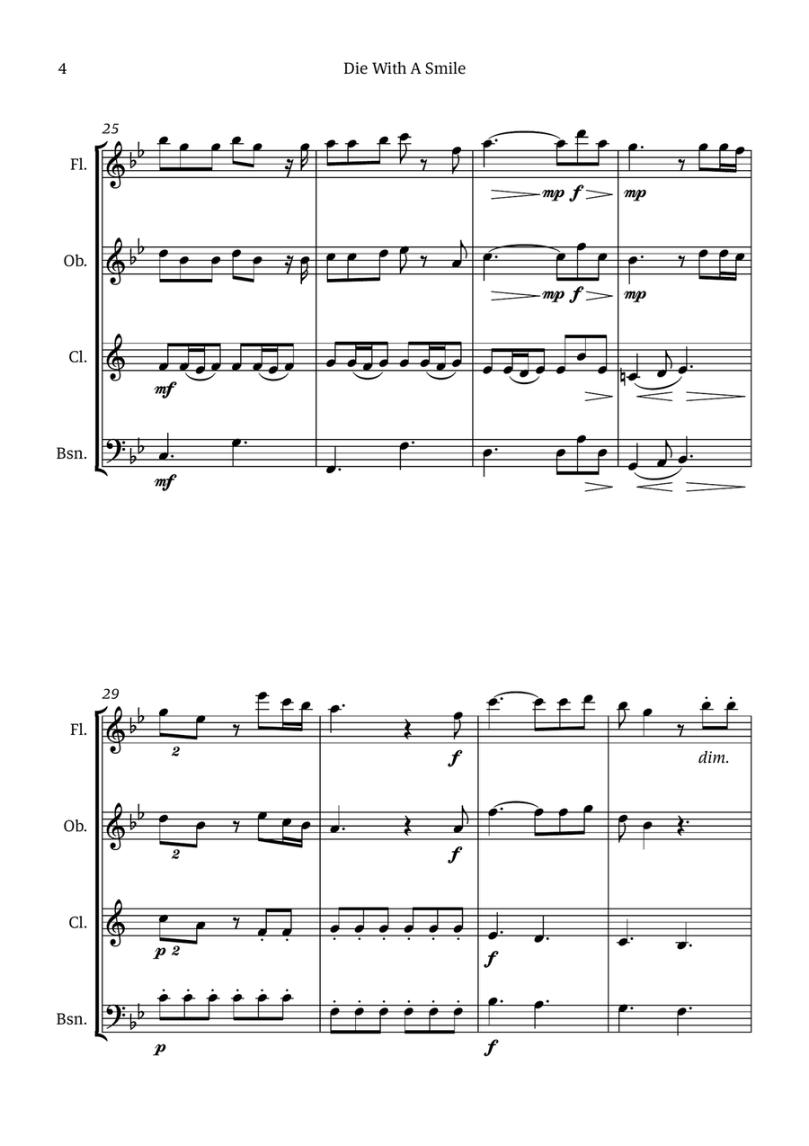 Die With A Smile Die With A Smile Woodwind Quartet scores gallery preview page 4