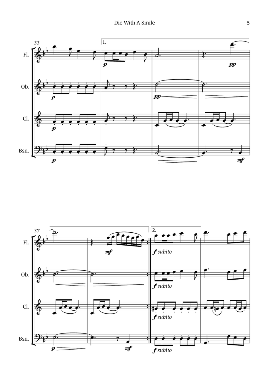 Die With A Smile Die With A Smile Woodwind Quartet scores gallery preview page 5