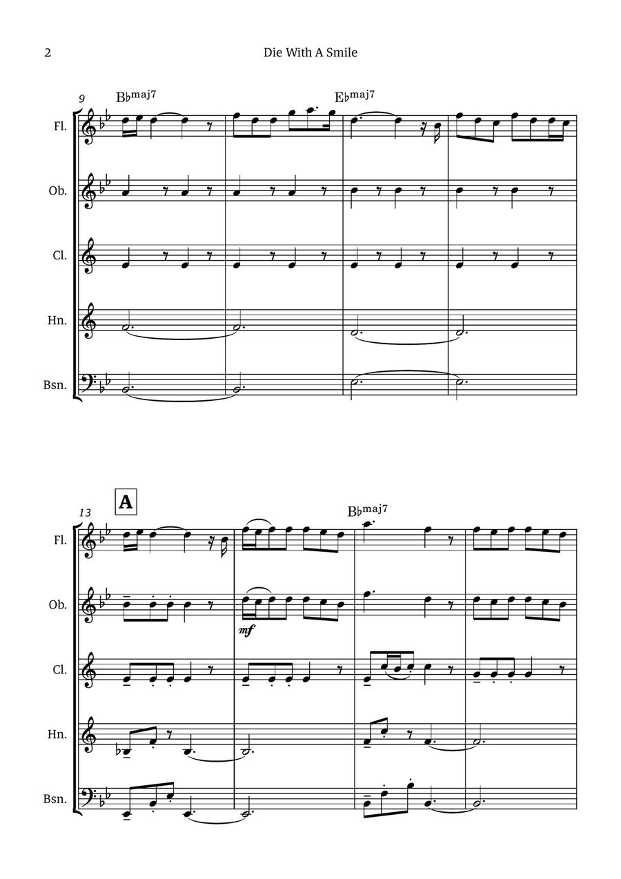 Die With A Smile Die With A Smile Woodwind Quintet scores gallery preview page 2