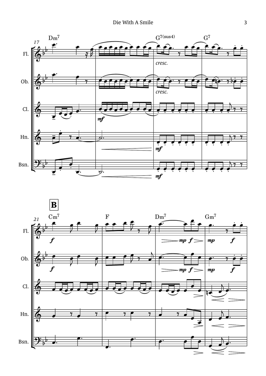 Die With A Smile Die With A Smile Woodwind Quintet scores gallery preview page 3