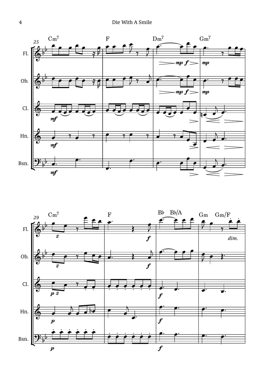 Die With A Smile Die With A Smile Woodwind Quintet scores gallery preview page 4