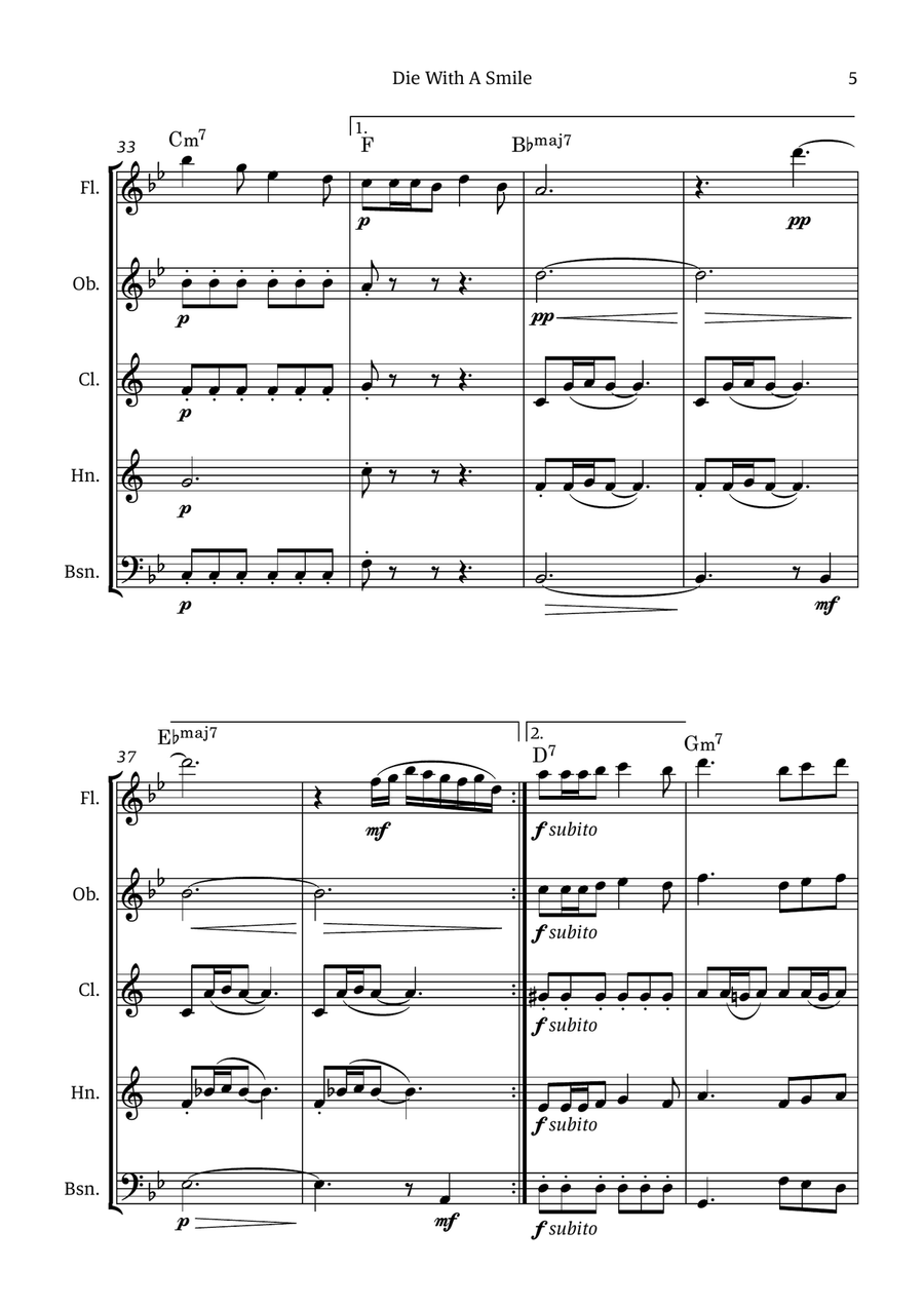 Die With A Smile Die With A Smile Woodwind Quintet scores gallery preview page 5