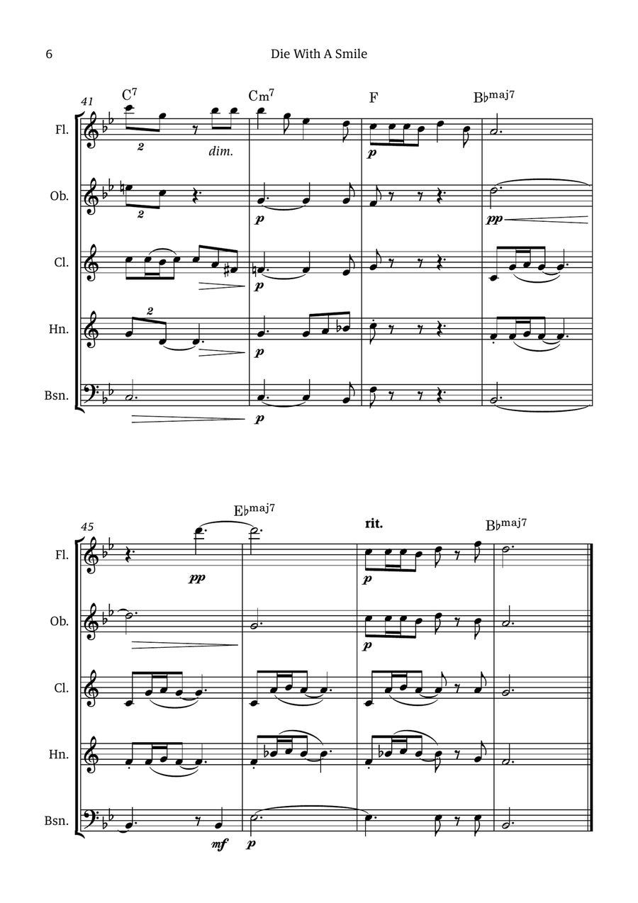 Die With A Smile Die With A Smile Woodwind Quintet scores gallery preview page 6