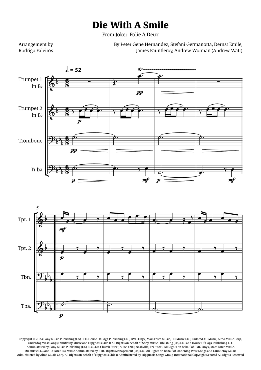 Die With A Smile Die With A Smile Brass Quartet scores gallery preview page 1