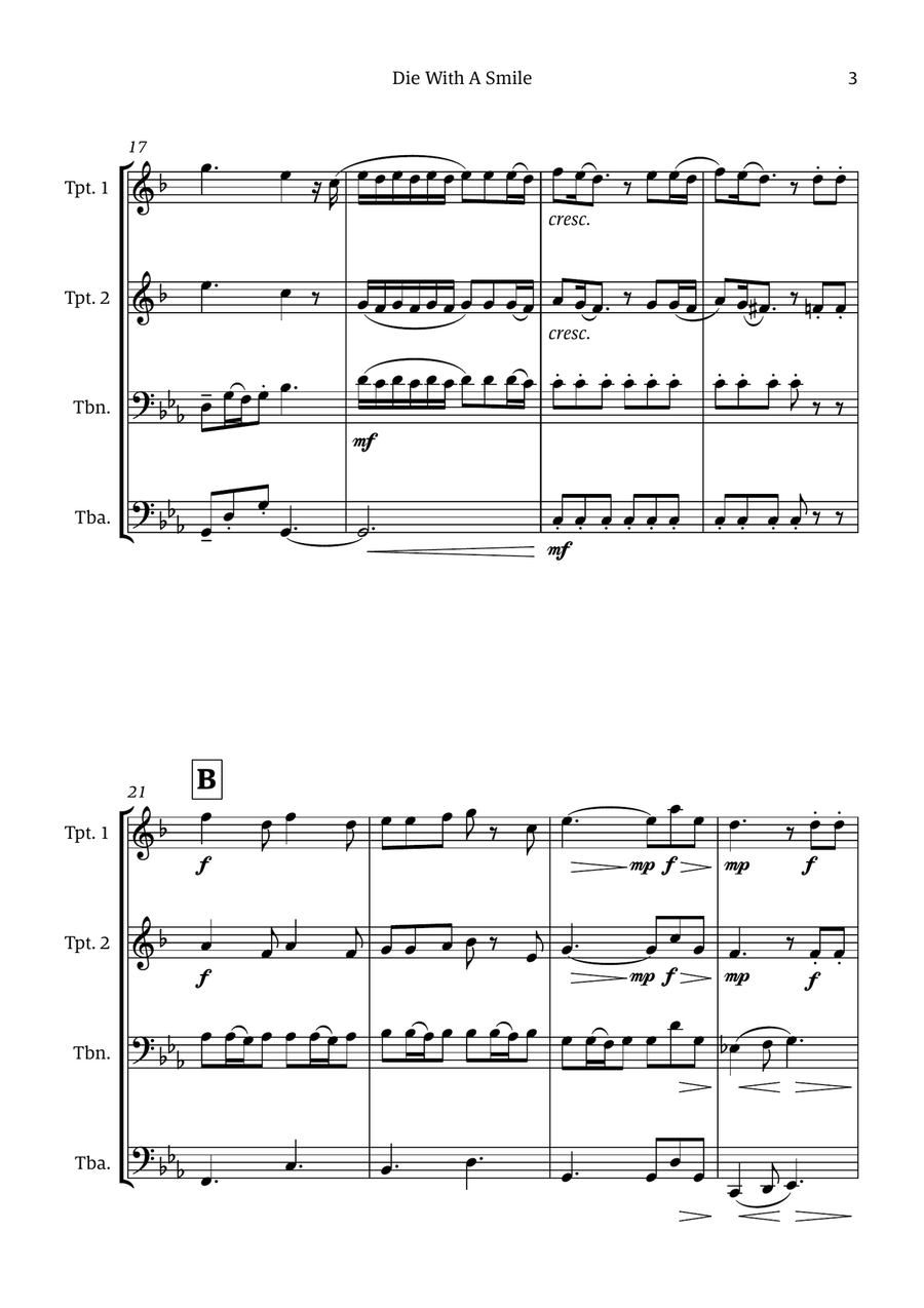 Die With A Smile Die With A Smile Brass Quartet scores gallery preview page 3