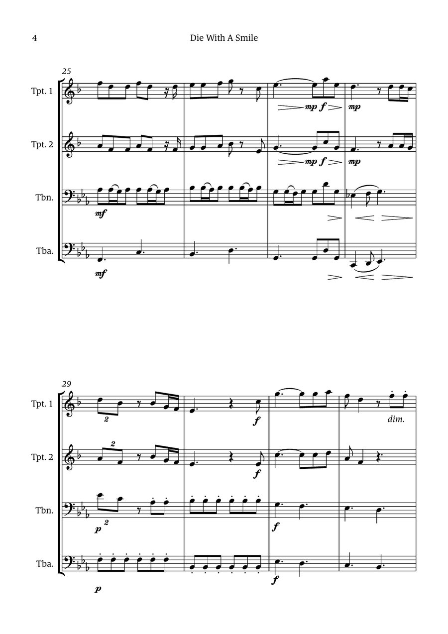 Die With A Smile Die With A Smile Brass Quartet scores gallery preview page 4