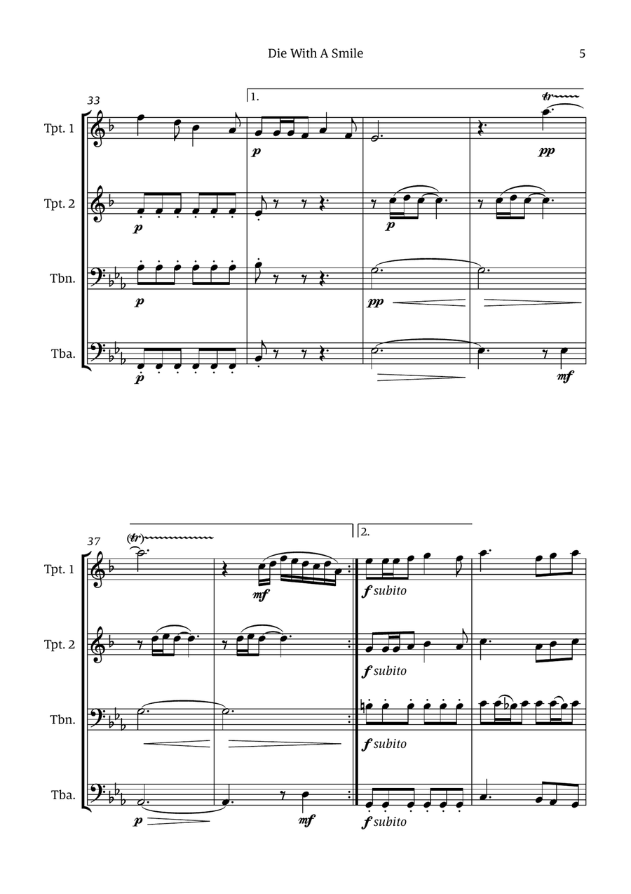 Die With A Smile Die With A Smile Brass Quartet scores gallery preview page 5