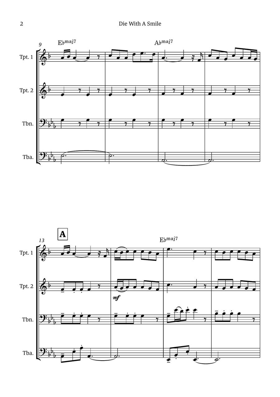 Die With A Smile Die With A Smile Brass Quartet scores gallery preview page 2