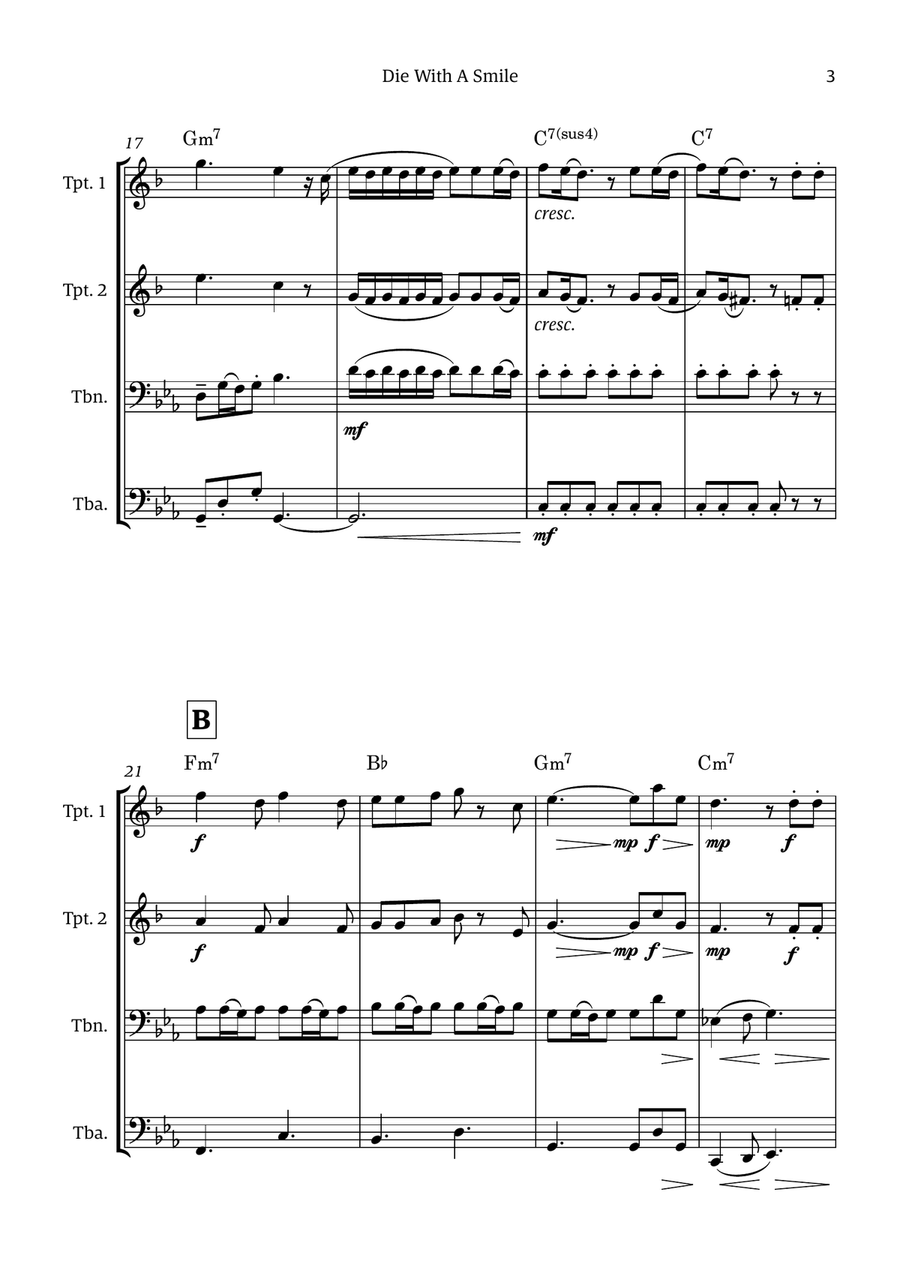Die With A Smile Die With A Smile Brass Quartet scores gallery preview page 3