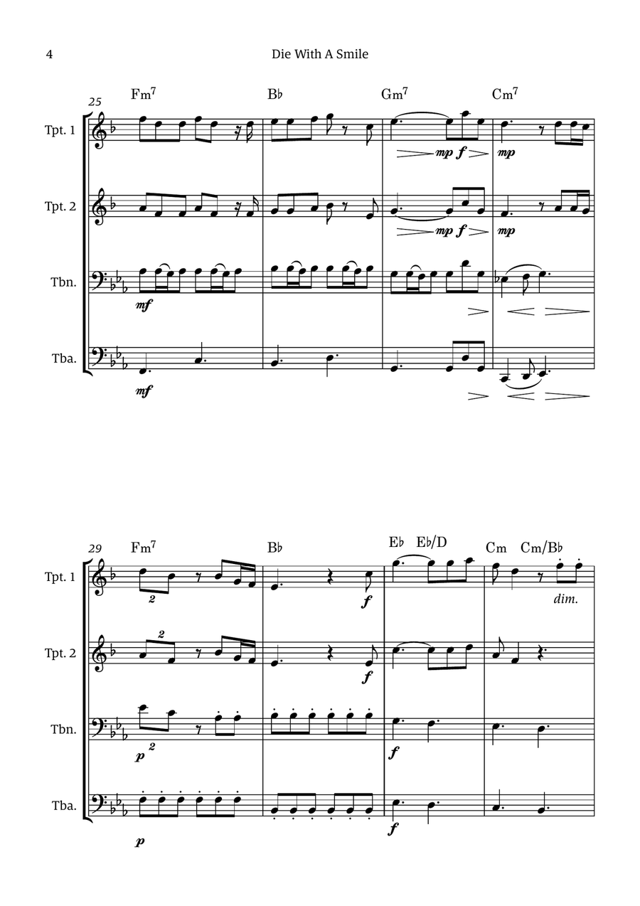 Die With A Smile Die With A Smile Brass Quartet scores gallery preview page 4