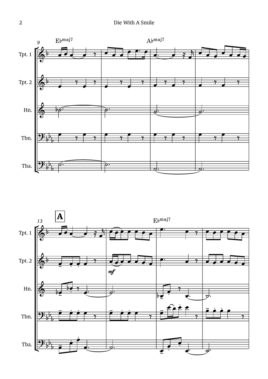 Die With A Smile Die With A Smile Brass Quintet scores gallery preview page 2