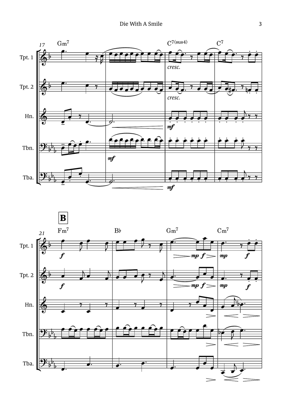Die With A Smile Die With A Smile Brass Quintet scores gallery preview page 3