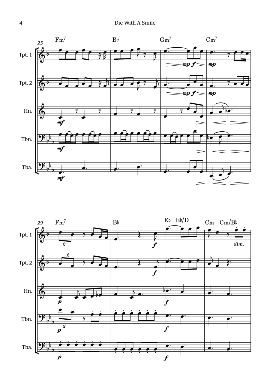 Die With A Smile Die With A Smile Brass Quintet scores gallery preview page 4