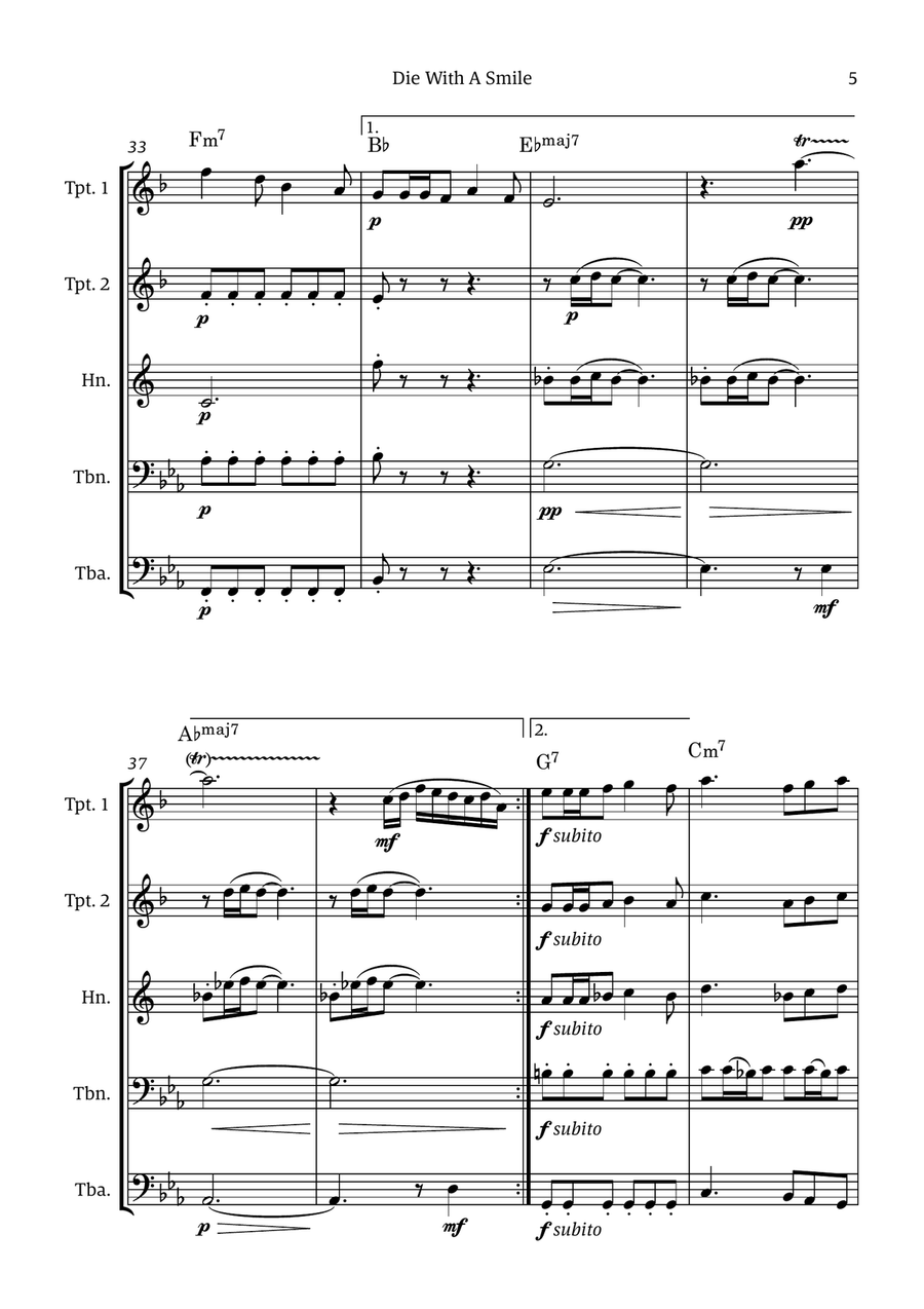 Die With A Smile Die With A Smile Brass Quintet scores gallery preview page 5