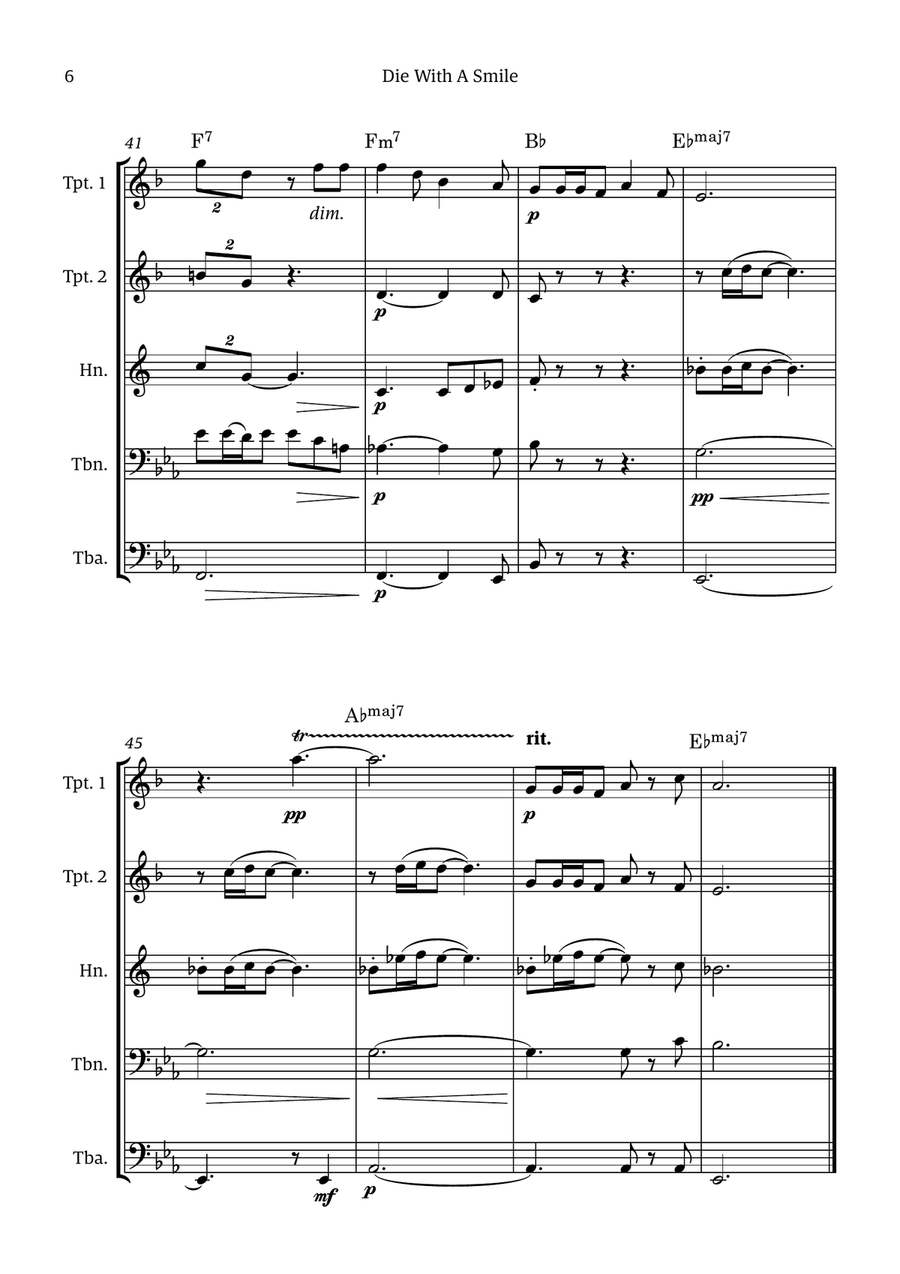 Die With A Smile Die With A Smile Brass Quintet scores gallery preview page 6
