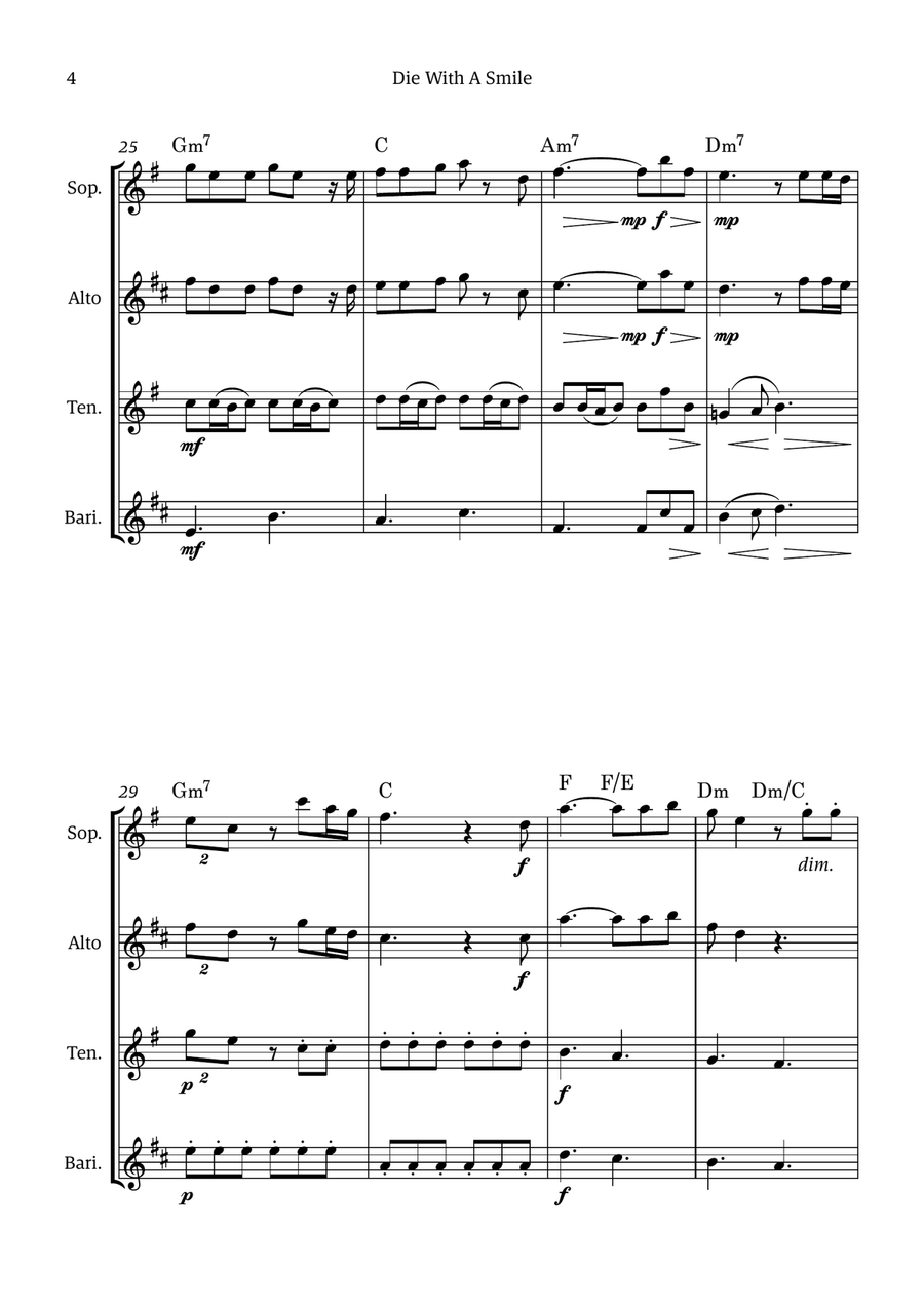 Die With A Smile Die With A Smile Saxophone Quartet scores gallery preview page 4