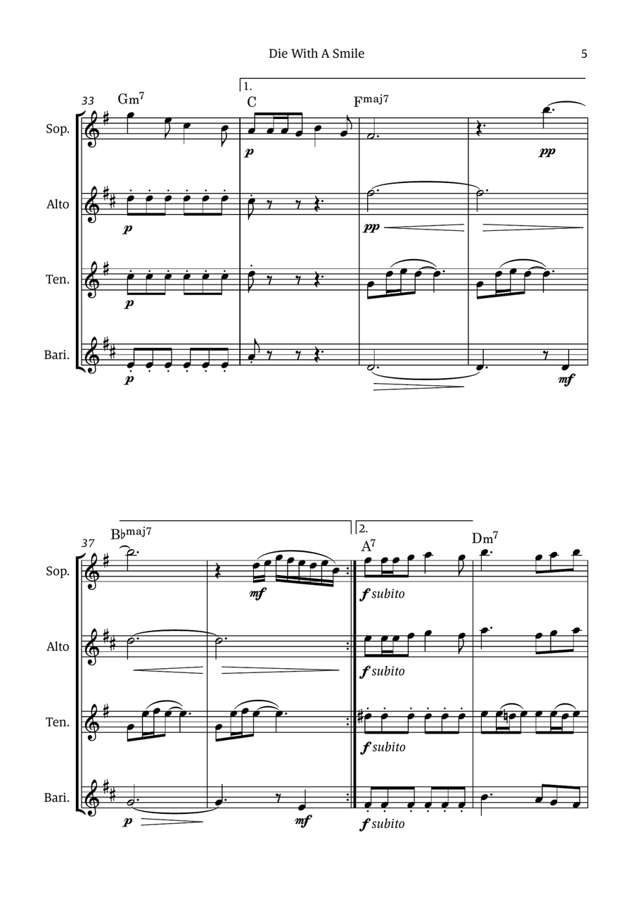 Die With A Smile Die With A Smile Saxophone Quartet scores gallery preview page 5