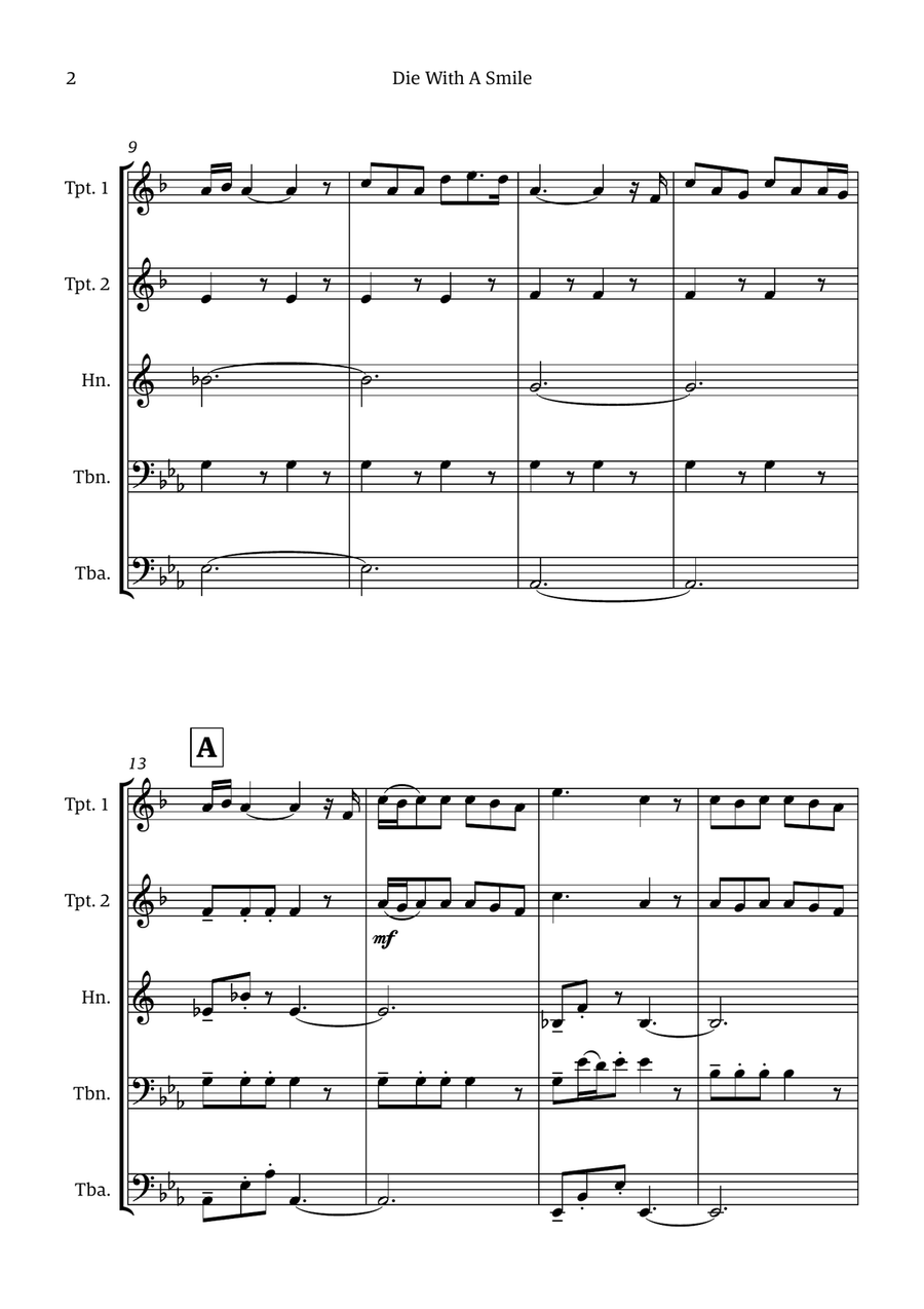 Die With A Smile Die With A Smile Brass Quintet scores gallery preview page 2