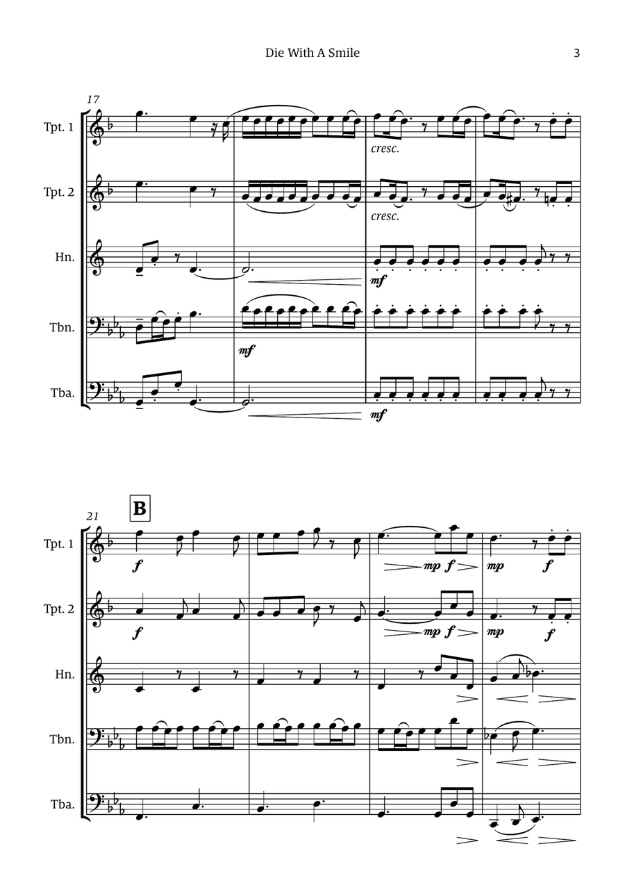 Die With A Smile Die With A Smile Brass Quintet scores gallery preview page 3