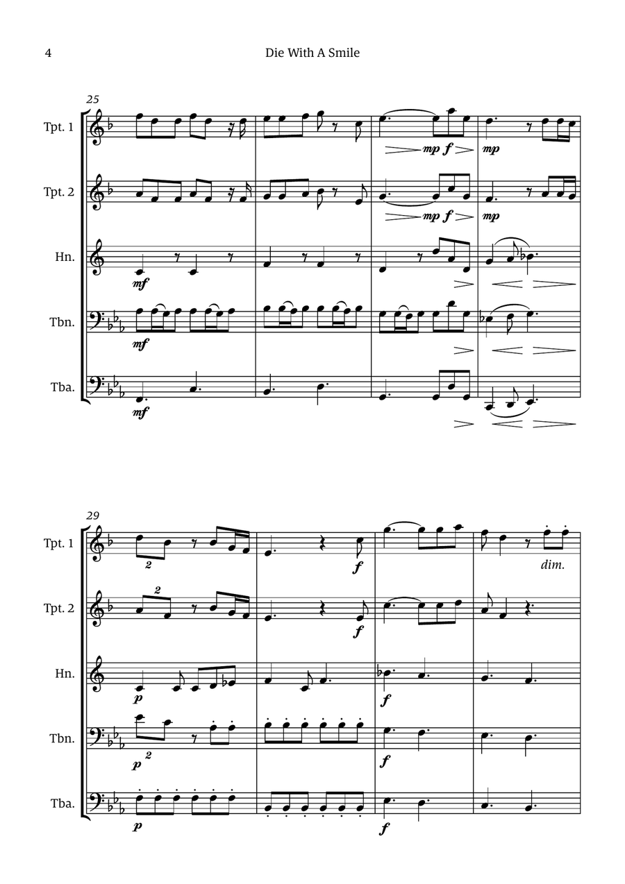 Die With A Smile Die With A Smile Brass Quintet scores gallery preview page 4