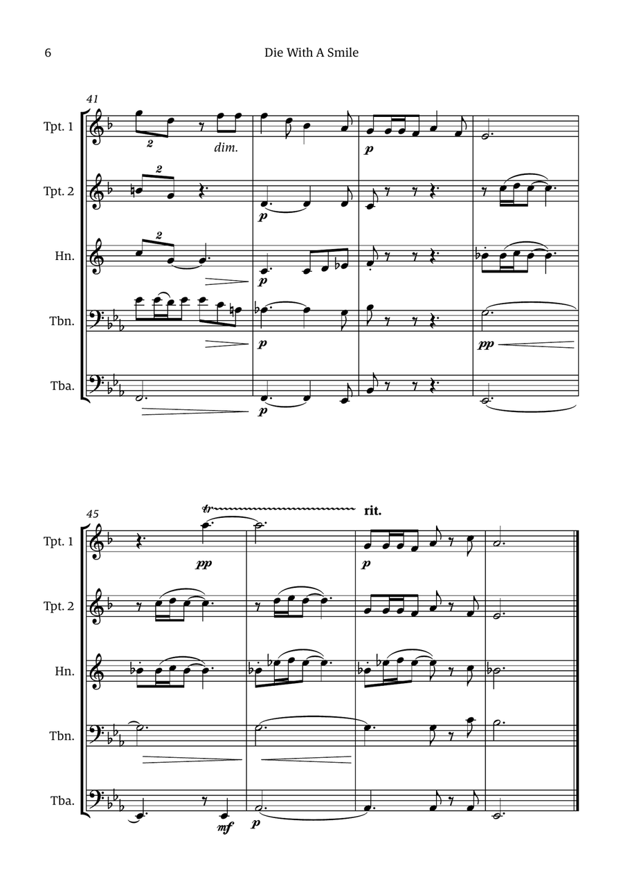 Die With A Smile Die With A Smile Brass Quintet scores gallery preview page 6
