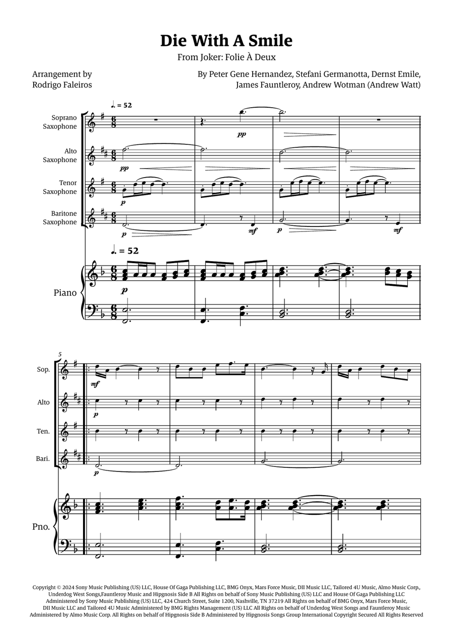 Die With A Smile Die With A Smile Small Ensemble scores gallery preview page 1