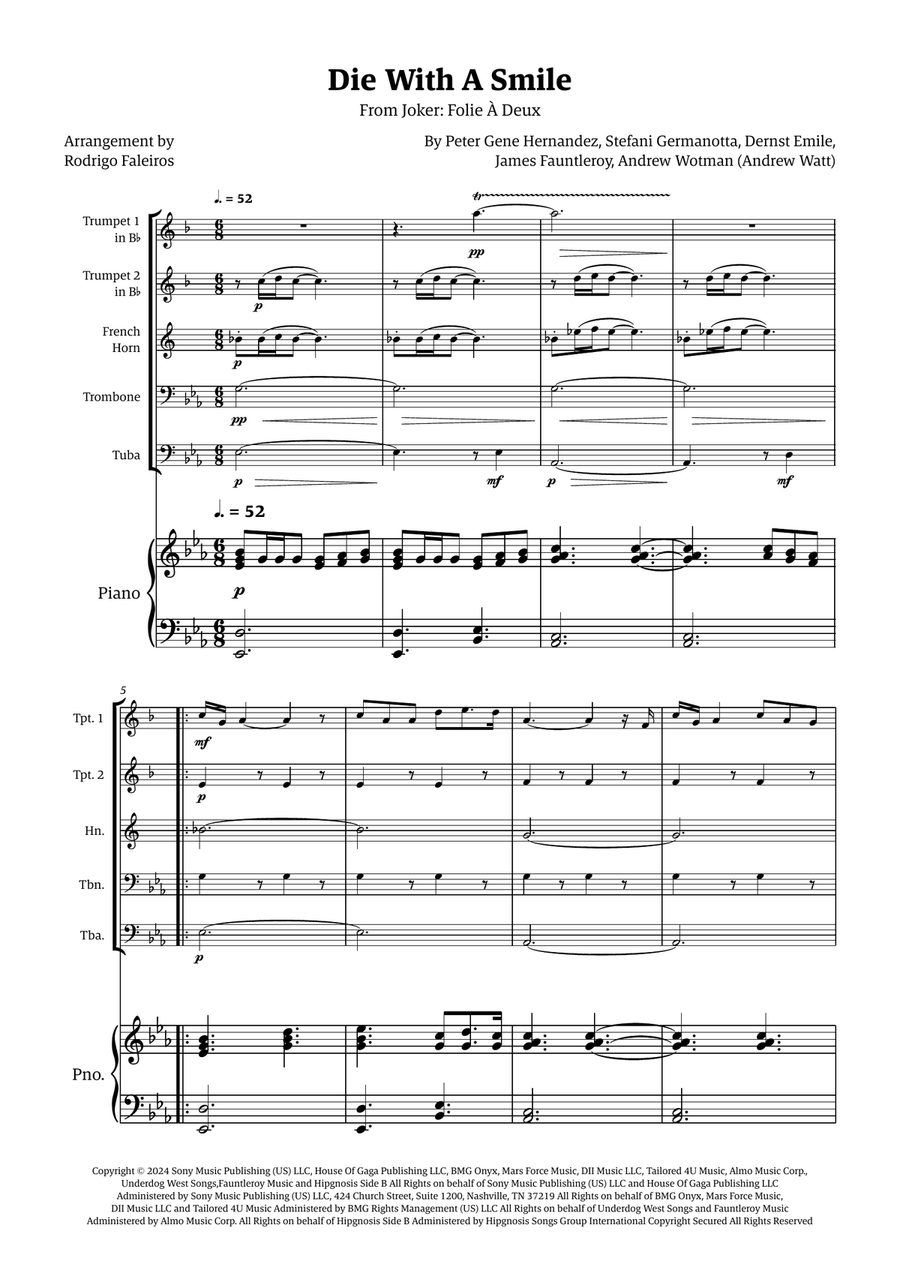 Die With A Smile Die With A Smile Small Ensemble scores gallery preview page 1
