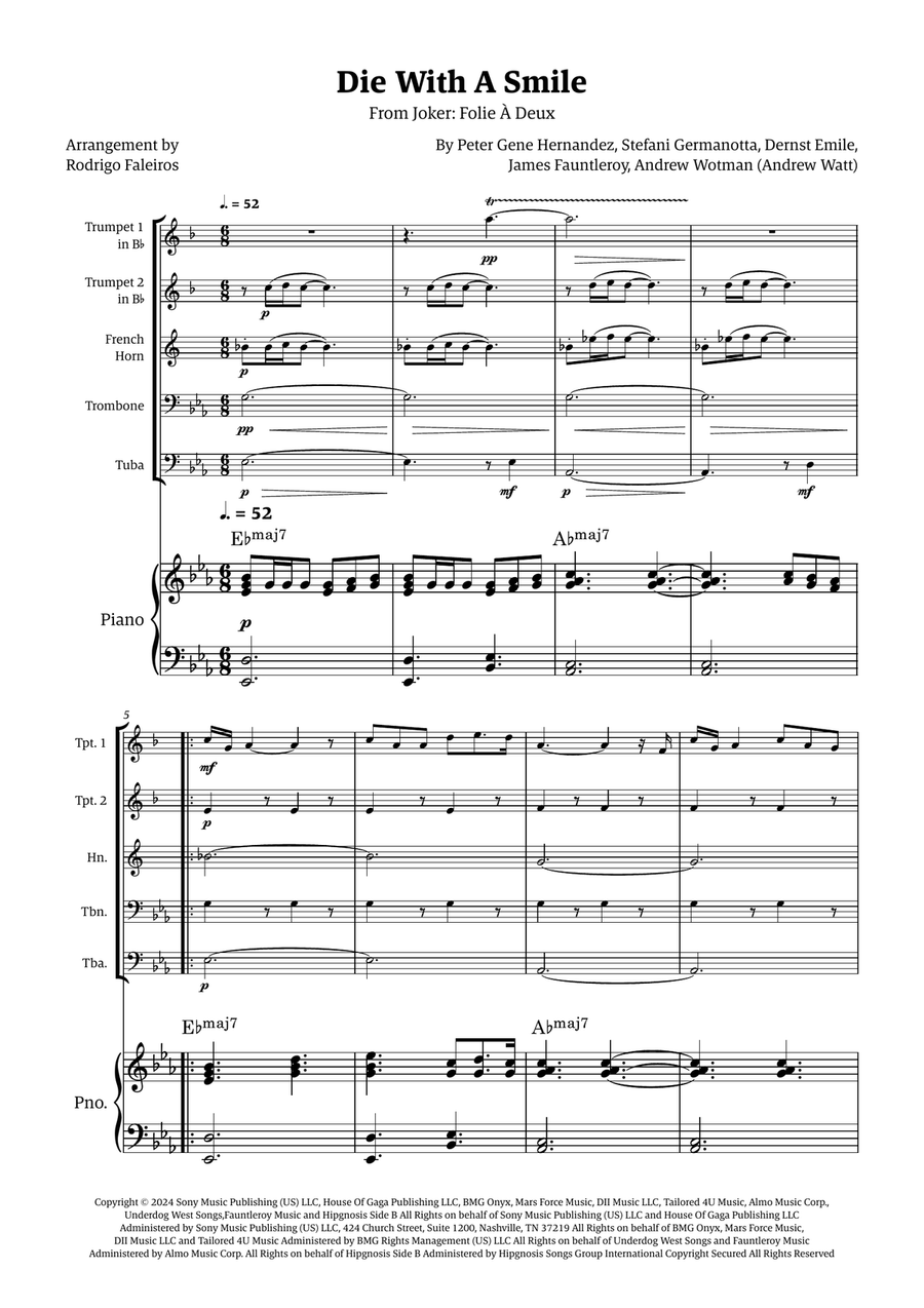 Die With A Smile Die With A Smile Small Ensemble scores gallery preview page 1