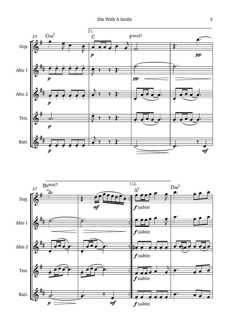 Die With A Smile Die With A Smile Saxophone Quintet scores gallery preview page 5